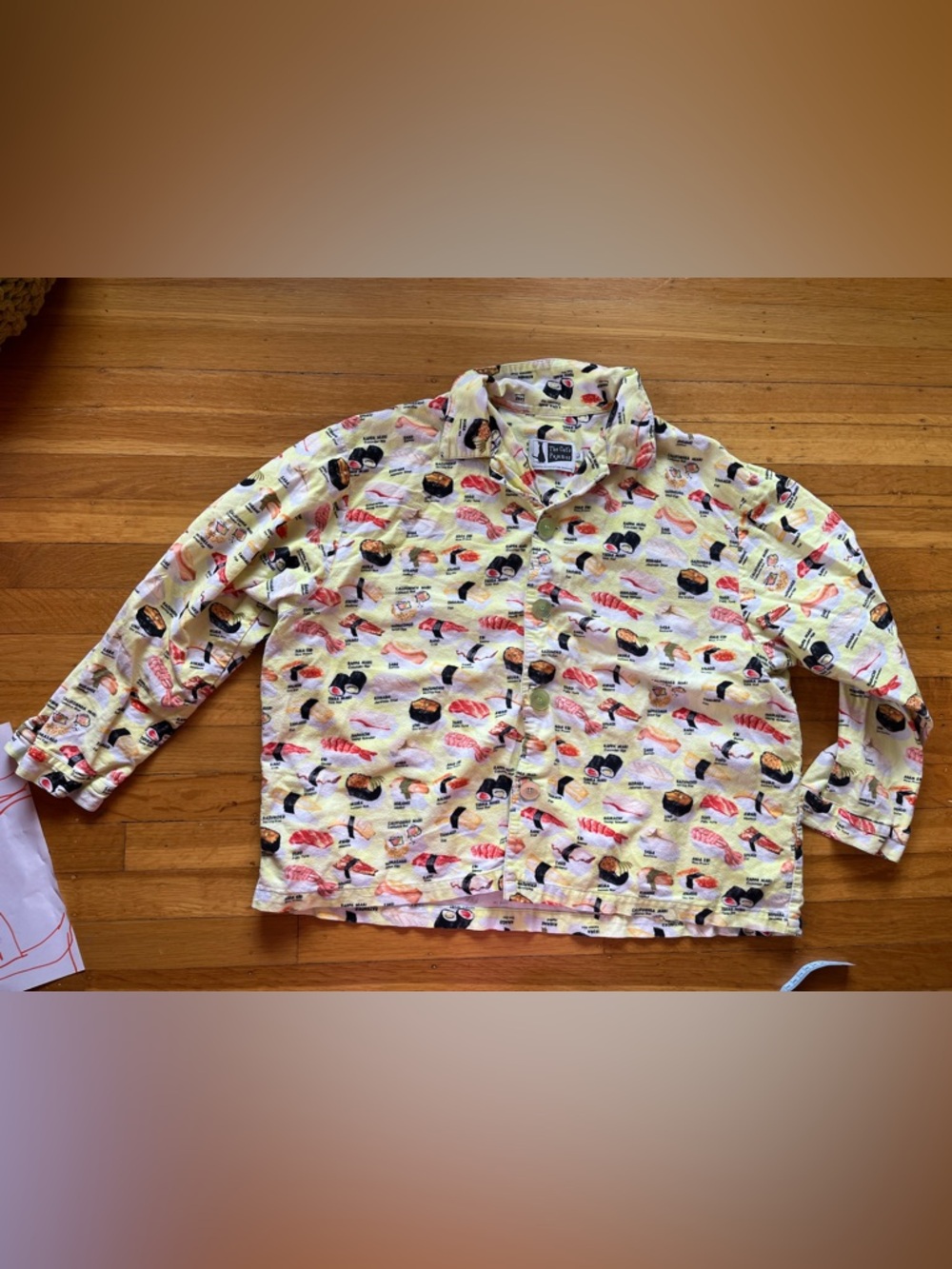 The Cat’s Pajamas yellow sushi flannel PJs cozy fuzzy japanese L novelty unagi - Picture 4 of 8